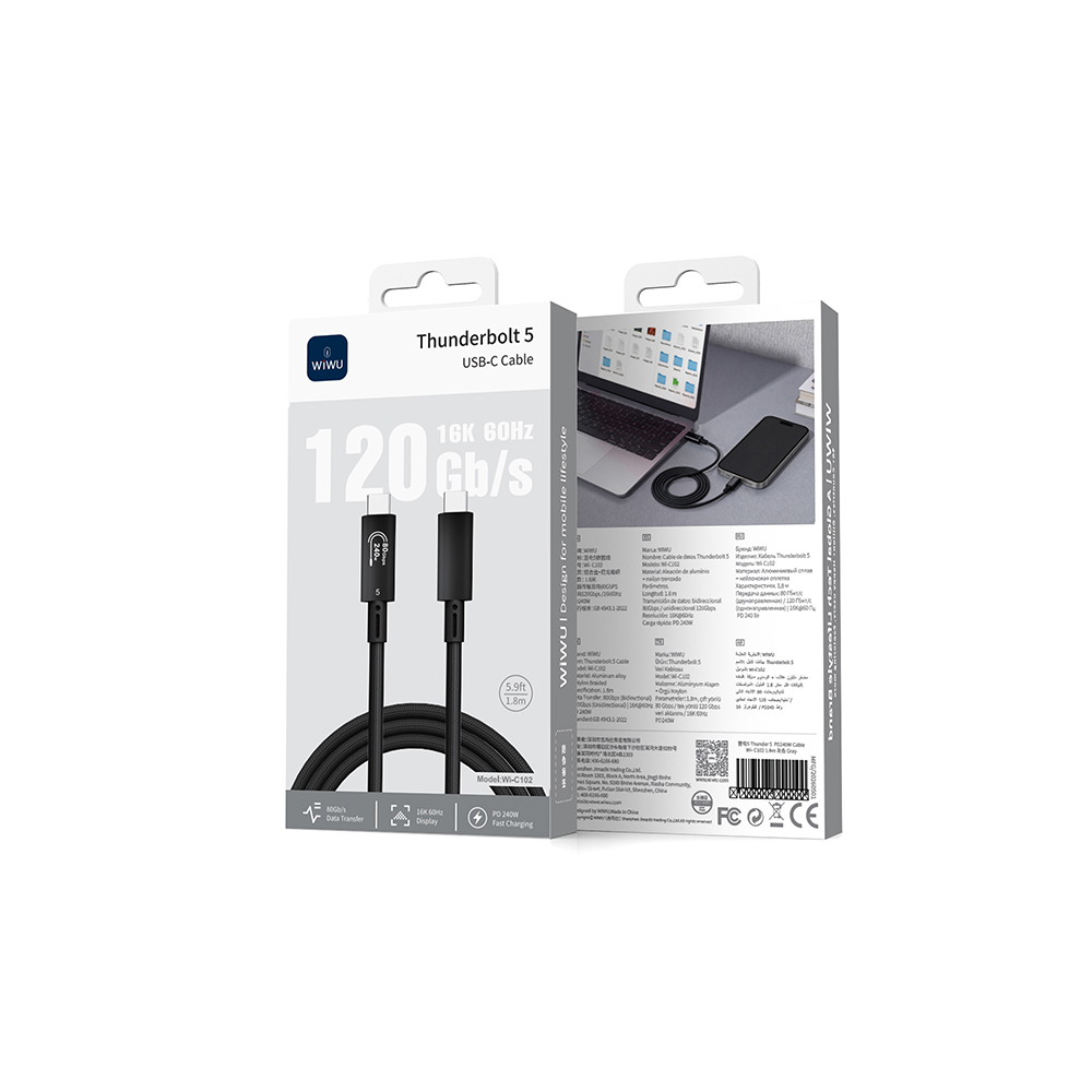 Wiwu Wi-C102 Type-C to Type-C Thunderbolt 5 Kablo 16K Ultra HD 240W 180cm - 3