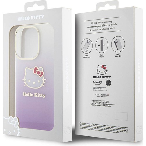 Apple iPhone 15 Pro Uyumlu Kılıf Hello Kitty Orjinal Lisanslı Yazı ve İkonik Logolu Elektroplating Kaplama Gradyan Kapak