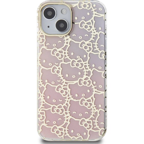 Apple iPhone 15 Uyumlu Kılıf Hello Kitty Orjinal Lisanslı Renk Geçişli Elektroplating Kaplama Kitty Head Desenli Kapak