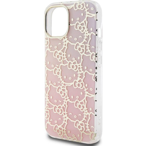 Apple iPhone 15 Uyumlu Kılıf Hello Kitty Orjinal Lisanslı Renk Geçişli Elektroplating Kaplama Kitty Head Desenli Kapak