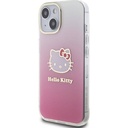 Apple iPhone 15 Uyumlu Kılıf Hello Kitty Orjinal Lisanslı Yazı ve İkonik Logolu Elektroplating Kaplama Gradyan Kapak