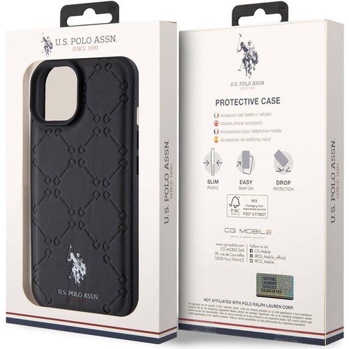 Apple iPhone 15 Uyumlu Kılıf U.S. Polo Assn. Orjinal Lisanslı HS Desenli Baskı Logolu Suni Deri Kapak