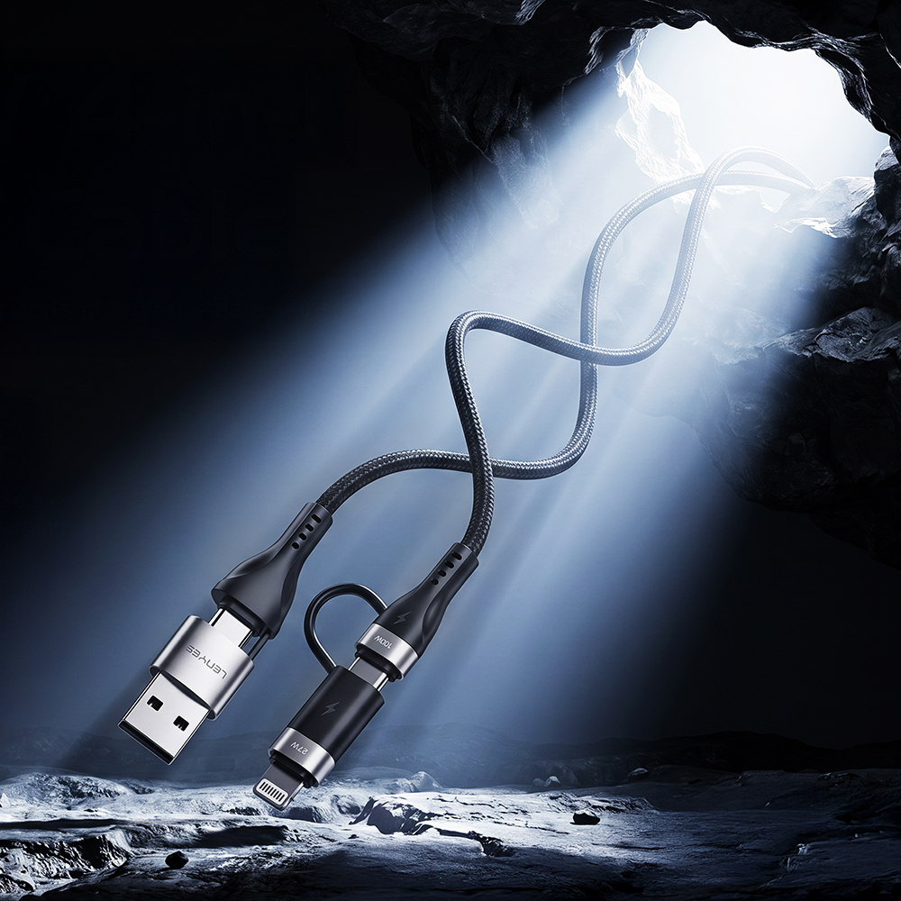 Lenyes LC568 4in1 USB-A - Type-C + Type-C to Lightning Data ve Şarj Kablosu 100W 1M - 1