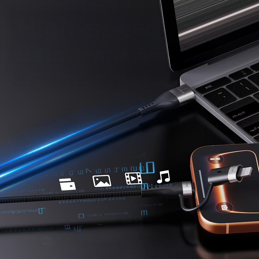 Lenyes LC568 4in1 USB-A - Type-C + Type-C to Lightning Data ve Şarj Kablosu 100W 1M - 3