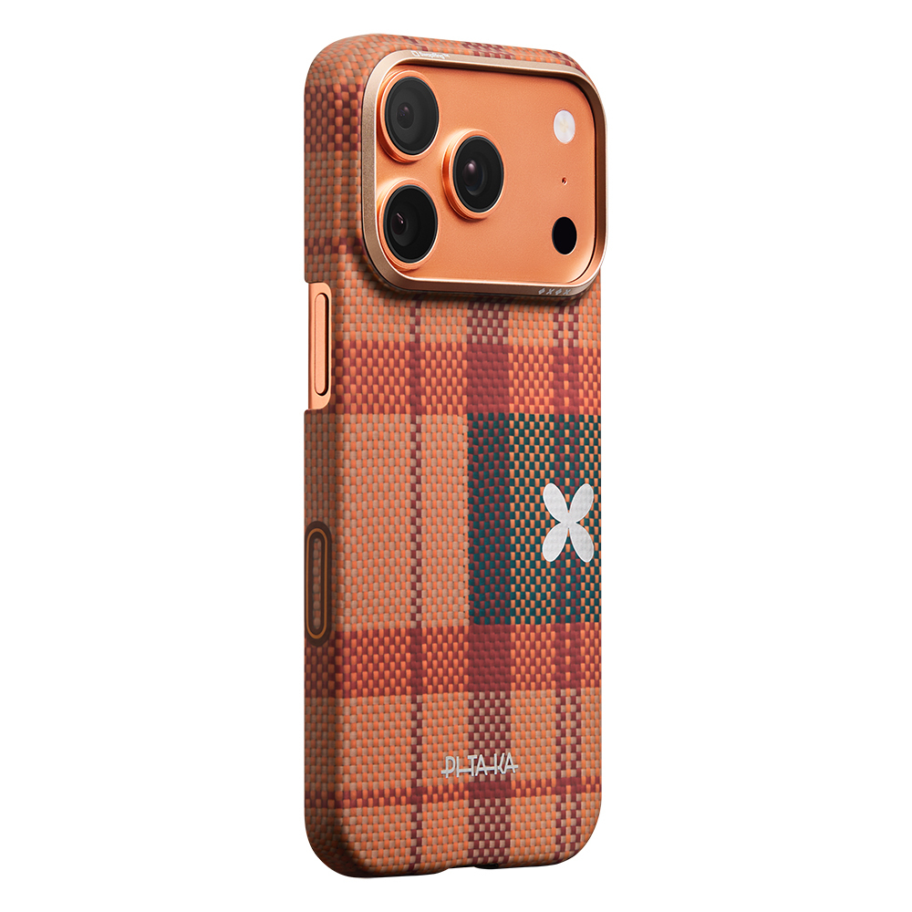 Apple iPhone 17 Pro Max Uyumlu Kılıf M-safe Şarj Özellikli Aramid Fiber Pitaka Flora in Grid Serisi Kapak - 2