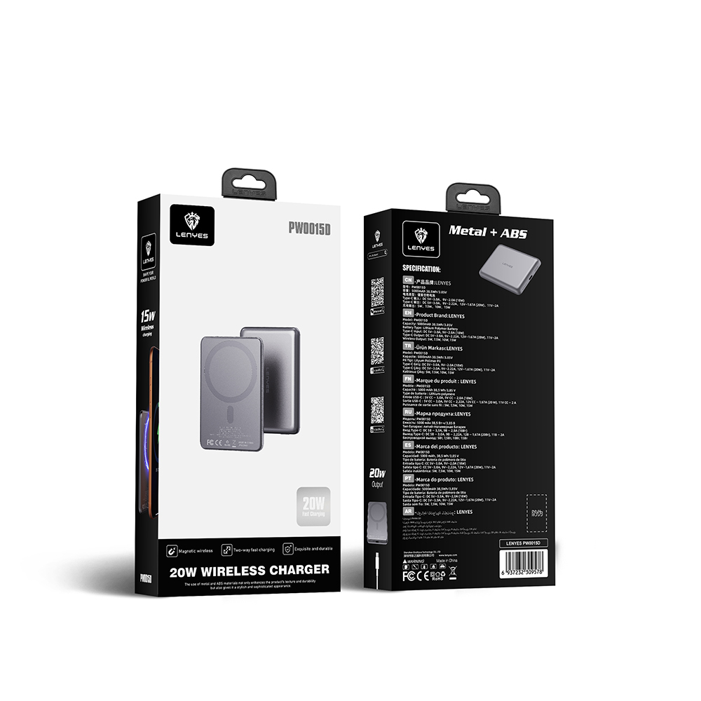 Lenyes PW0015D Ultra İnce LED Göstergeli Wireless Powerbank 15W 5000mAh - 6