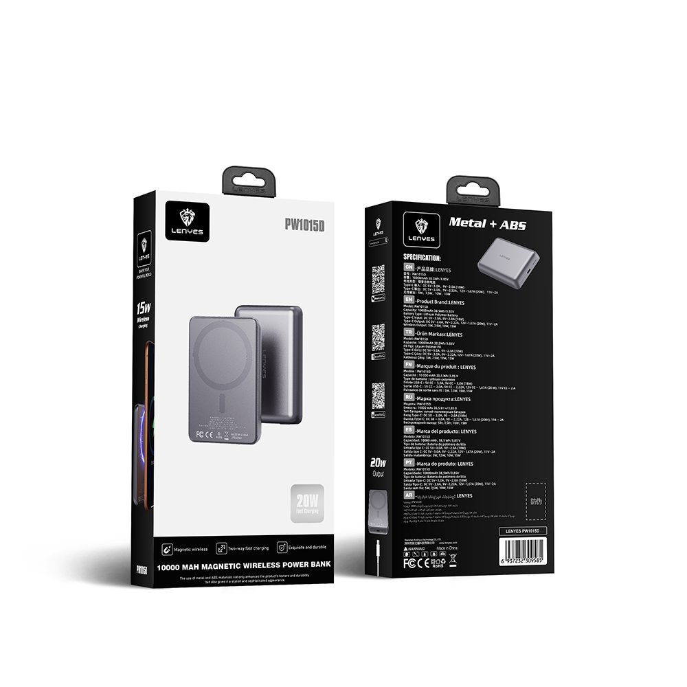Lenyes PW1015D Ultra İnce LED Göstergeli Wireless Powerbank 15W 10000mAh - 6