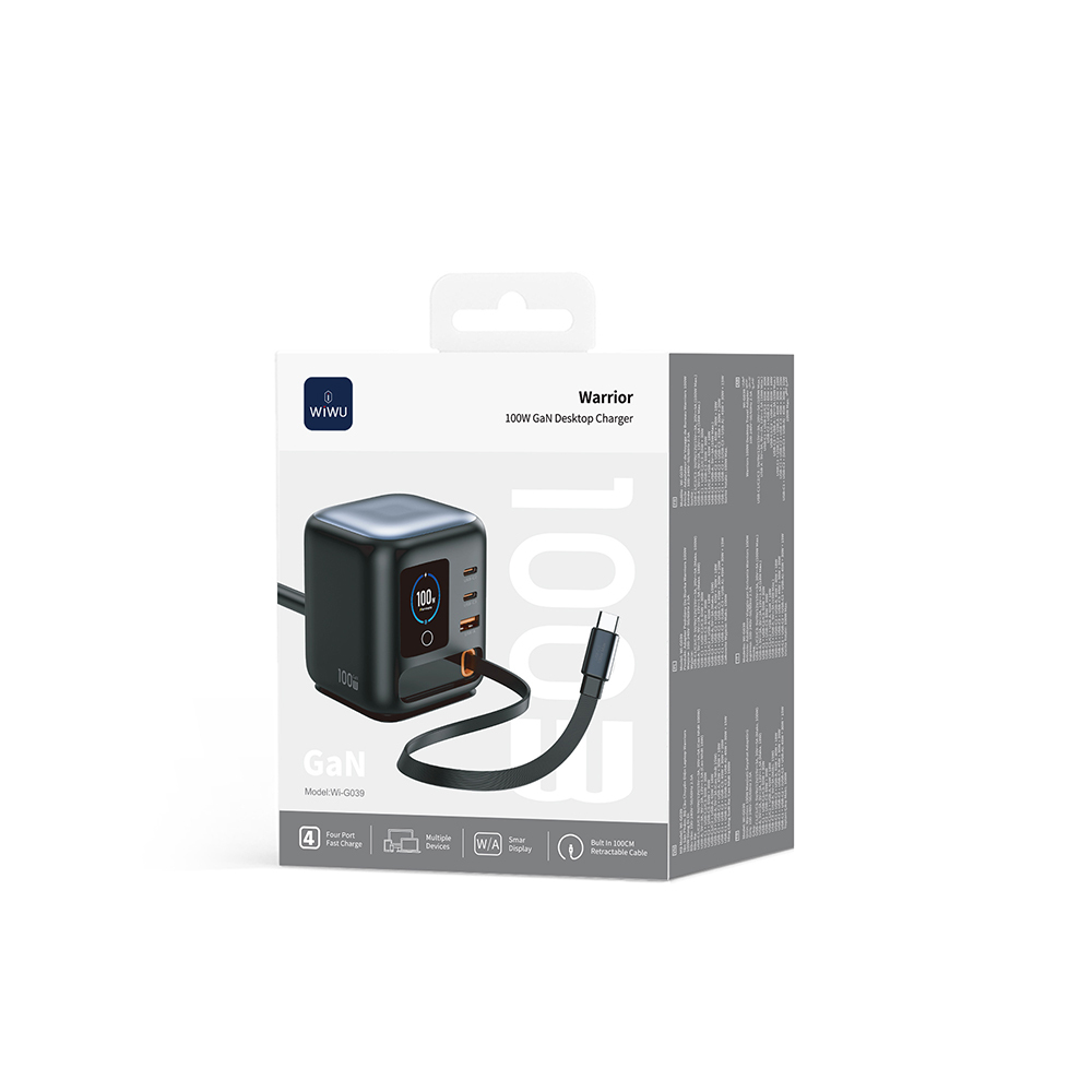 Wiwu Wi-G039 GaN Teknolojili Type-C Kablolu 4 Portlu Masaüstü Şarj İstasyonu 100W - 6