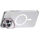 Apple iPhone 15 Plus Uyumlu Kılıf Magsafe Şarj Özellikli Standlı Metal Kamera Çerçeveli Mat Recci Glaze Serisi Kapak