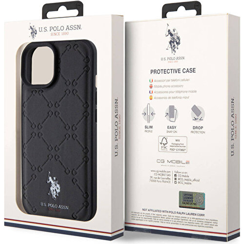 Apple iPhone 15 Plus Uyumlu Kılıf U.S. Polo Assn. Orjinal Lisanslı HS Desenli Baskı Logolu Suni Deri Kapak