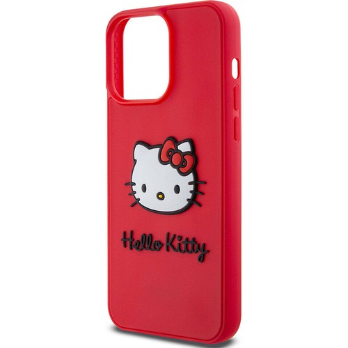 Apple iPhone 15 Pro Max Uyumlu Kılıf Hello Kitty Orjinal Lisanslı Yazı ve İkonik Logolu 3D Rubber Kitty Head Kapak