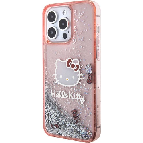 Apple iPhone 15 Pro Max Uyumlu Kılıf Hello Kitty Orjinal Lisanslı İkonik Sıvılı Glitter Kapak