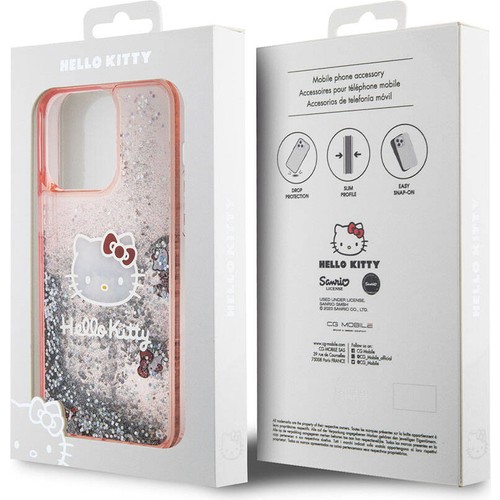 Apple iPhone 15 Pro Max Uyumlu Kılıf Hello Kitty Orjinal Lisanslı İkonik Sıvılı Glitter Kapak