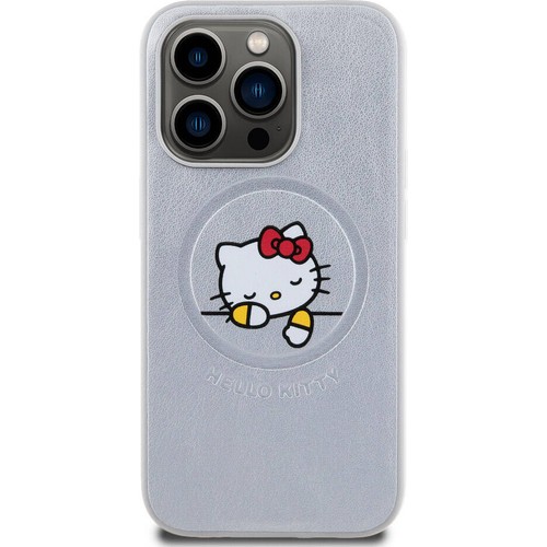 Apple iPhone 15 Pro Uyumlu Kılıf Hello Kitty Orjinal Lisanslı Magsafe Şarj Özellikli Baskı Logolu Uyuyan Kitty Deri Kapak