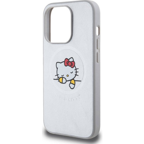 Apple iPhone 15 Pro Uyumlu Kılıf Hello Kitty Orjinal Lisanslı Magsafe Şarj Özellikli Baskı Logolu Uyuyan Kitty Deri Kapak