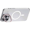 Apple iPhone 15 Pro Uyumlu Kılıf Magsafe Şarj Özellikli Standlı Metal Kamera Çerçeveli Mat Recci Glaze Serisi Kapak