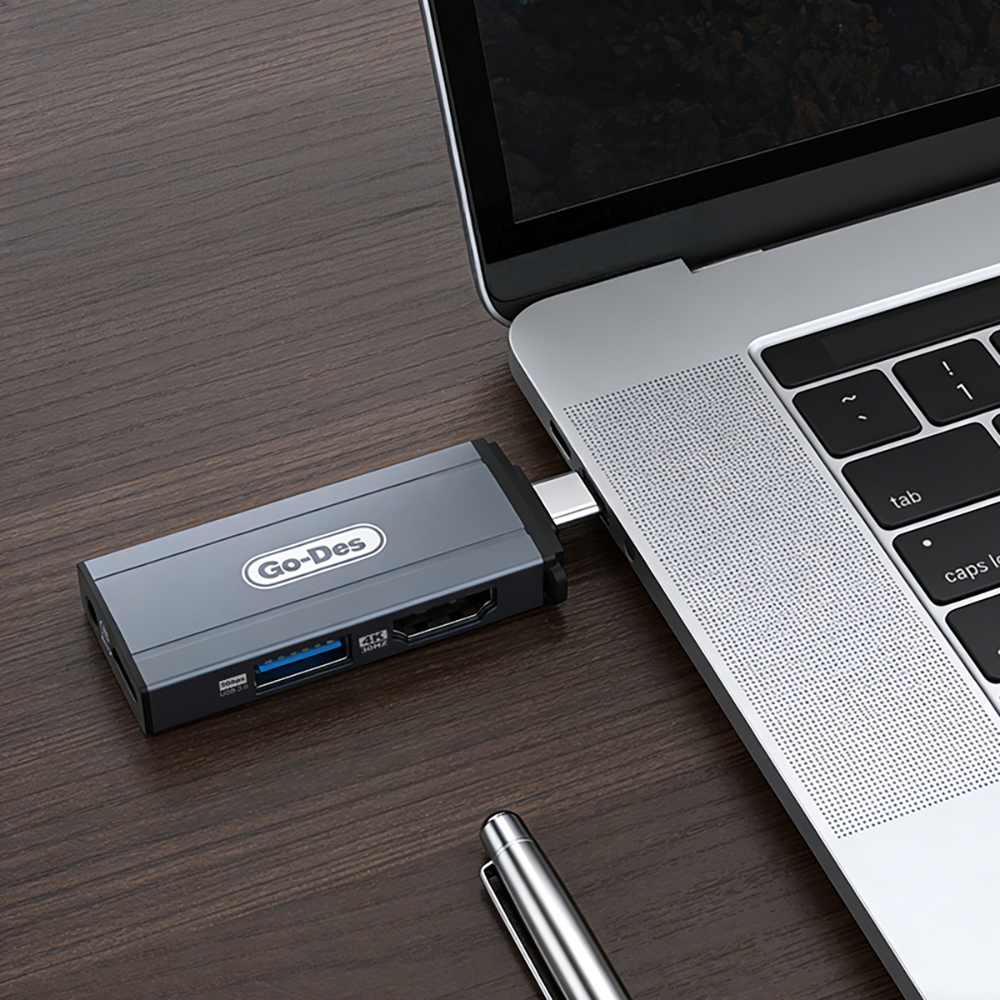 Go Des GD-CT085 Type-C Bağlantılı 4in1 HDTV Ses ve Video Adaptörü USB3.0/Hdmi/3.5mm/4K Ultra HD 60hz - 2
