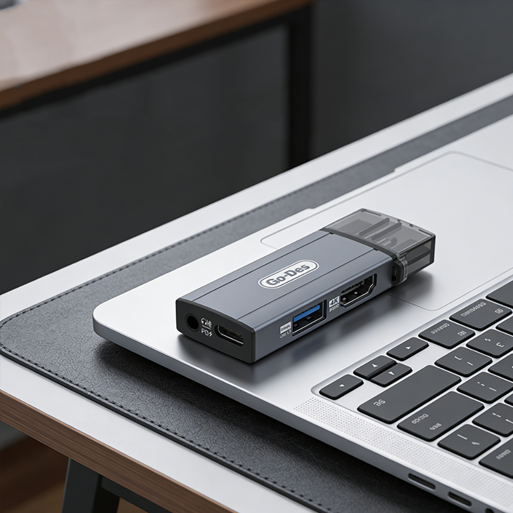 Go Des GD-CT085 Type-C Bağlantılı 4in1 HDTV Ses ve Video Adaptörü USB3.0/Hdmi/3.5mm/4K Ultra HD 60hz - 3
