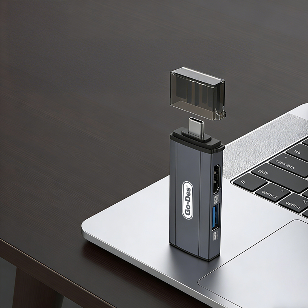 Go Des GD-CT085 Type-C Bağlantılı 4in1 HDTV Ses ve Video Adaptörü USB3.0/Hdmi/3.5mm/4K Ultra HD 60hz - 4