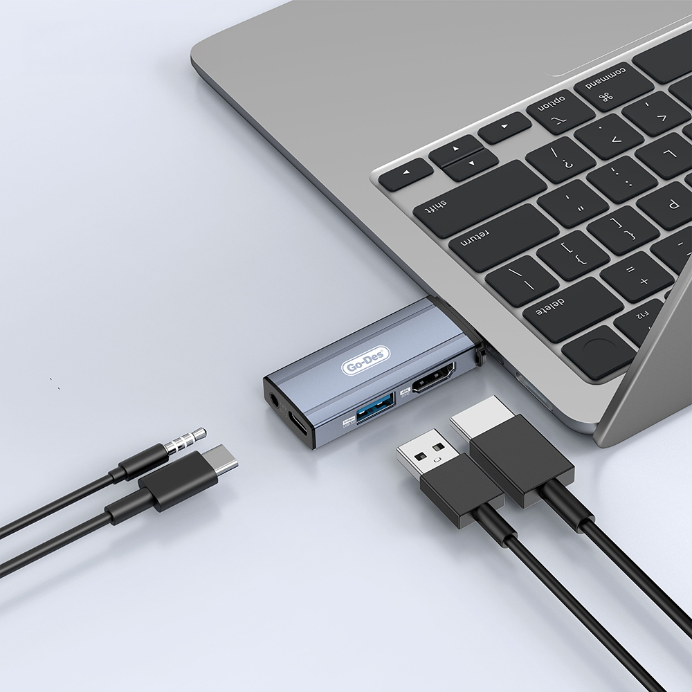 Go Des GD-CT085 Type-C Bağlantılı 4in1 HDTV Ses ve Video Adaptörü USB3.0/Hdmi/3.5mm/4K Ultra HD 60hz - 5
