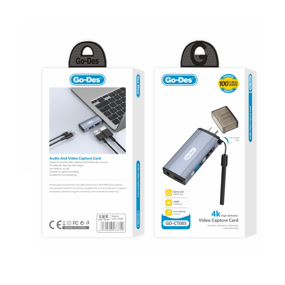 Go Des GD-CT085 Type-C Bağlantılı 4in1 HDTV Ses ve Video Adaptörü USB3.0/Hdmi/3.5mm/4K Ultra HD 60hz - 6