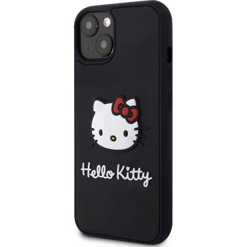 Apple iPhone 15 Uyumlu Kılıf Hello Kitty Orjinal Lisanslı Yazı ve İkonik Logolu 3D Rubber Kitty Head Kapak