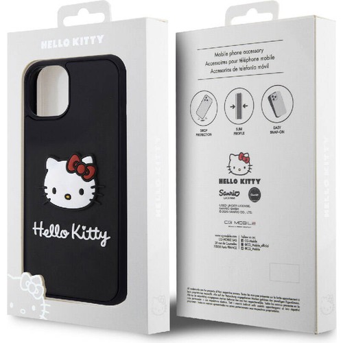 Apple iPhone 15 Uyumlu Kılıf Hello Kitty Orjinal Lisanslı Yazı ve İkonik Logolu 3D Rubber Kitty Head Kapak