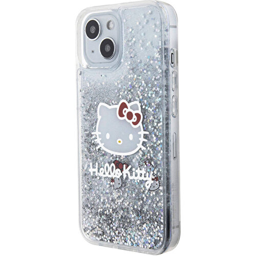 Apple iPhone 15 Uyumlu Kılıf Hello Kitty Orjinal Lisanslı İkonik Sıvılı Glitter Kapak