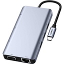 Recci RH09 Type-C to Type-C + SD/TF + USB3.0 + USB2.0 + HDMI + VGA + RJ45 Bağlantılı 9in1 Hub