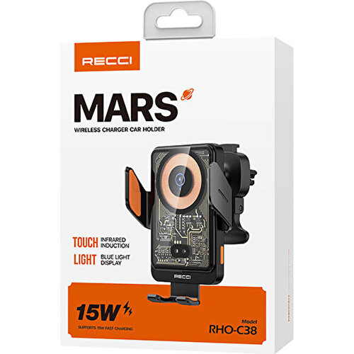 Recci RHO-C38 Mars Serisi Magsafe Şarj Özellikli Mavi Işık Göstergeli Araç Telefon Tutucu