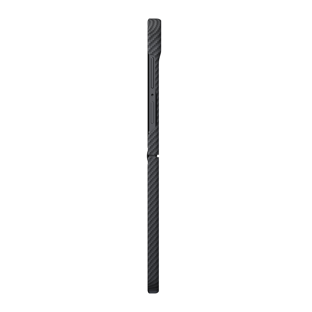 Samsung Galaxy Z Flip Uyumlu 8 Kılıf M-safe Şarj Özellikli 600D Aramid Karbon Fiber Pitaka Edge Serisi Black-Grey Twill Kapak - 2