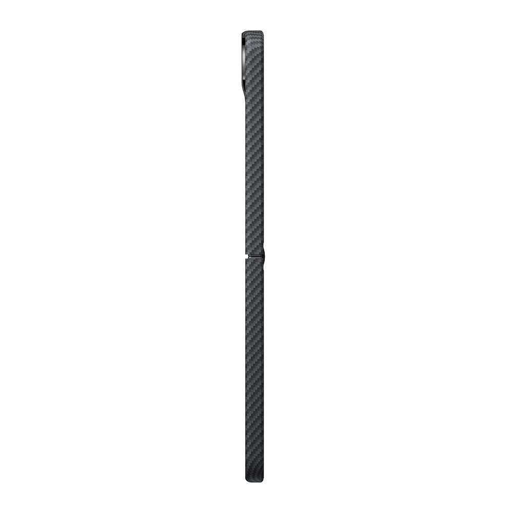 Samsung Galaxy Z Flip Uyumlu 8 Kılıf M-safe Şarj Özellikli 600D Aramid Karbon Fiber Pitaka Edge Serisi Black-Grey Twill Kapak - 3