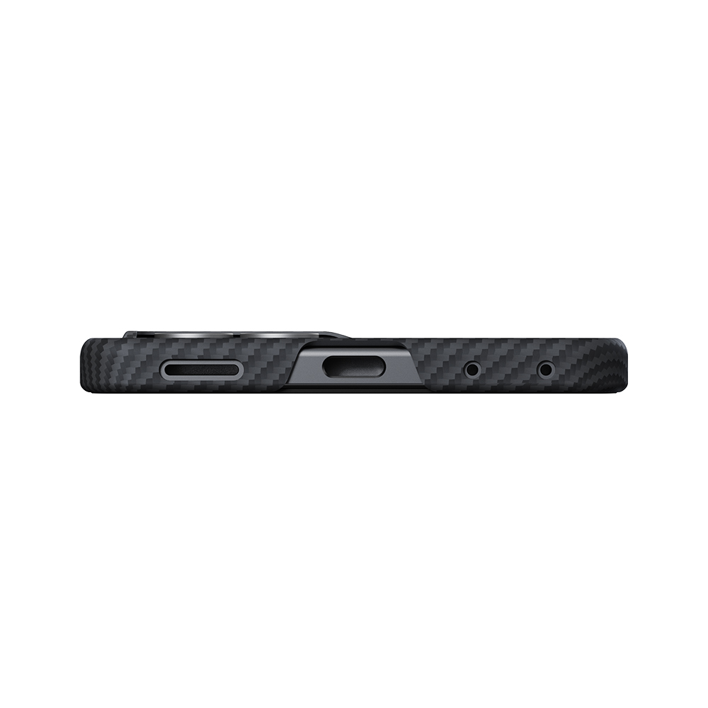 Samsung Galaxy Z Flip Uyumlu 8 Kılıf M-safe Şarj Özellikli 600D Aramid Karbon Fiber Pitaka Edge Serisi Black-Grey Twill Kapak - 4