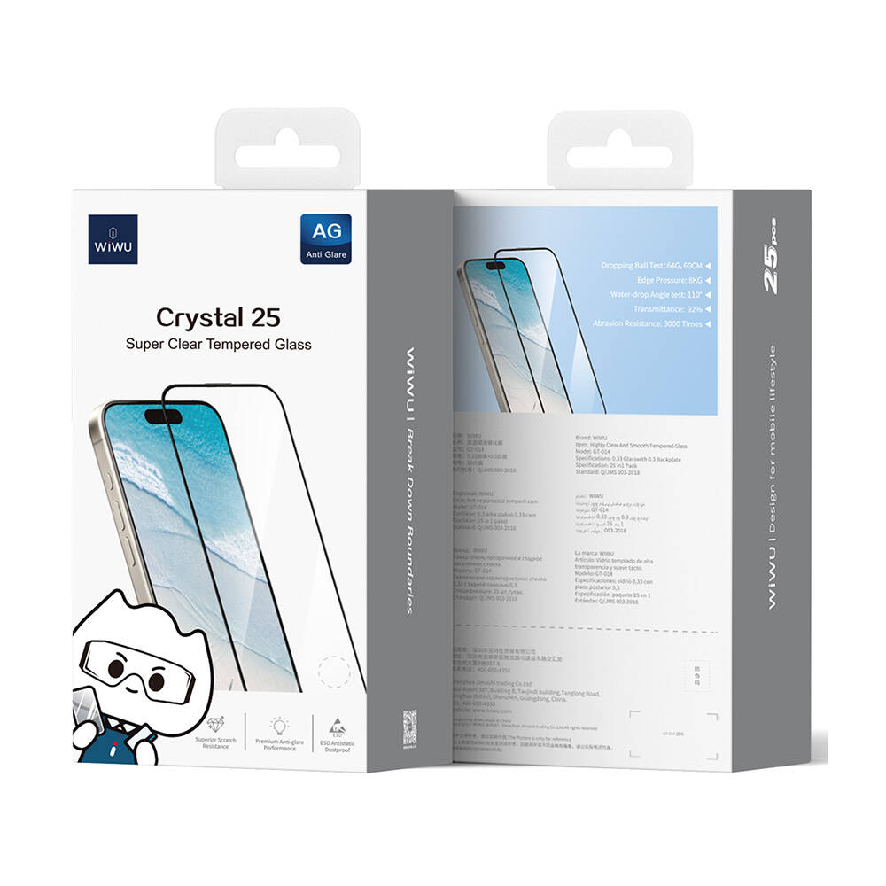 Apple iPhone 16 Pro Max Uyumlu Wiwu GT-014 Polimer Oleofobik Kaplama Şeffaf Pürüzsüz Temperli Cam Ekran Koruyucu 25'li Paket - 6