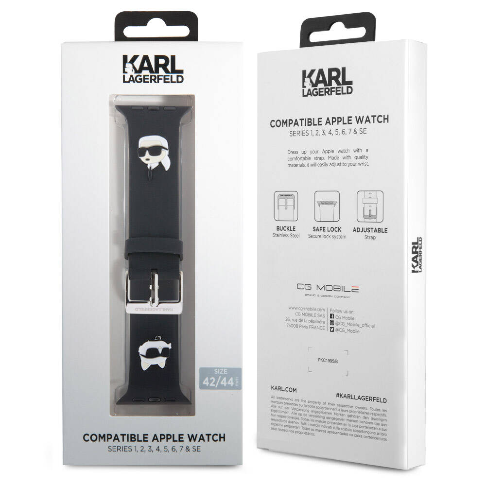 Apple Watch 7 45mm Uyumlu Karl Lagerfeld Orjinal Lisanslı İkonik Karl & Choupette Logolu Silikon Kordon - 3
