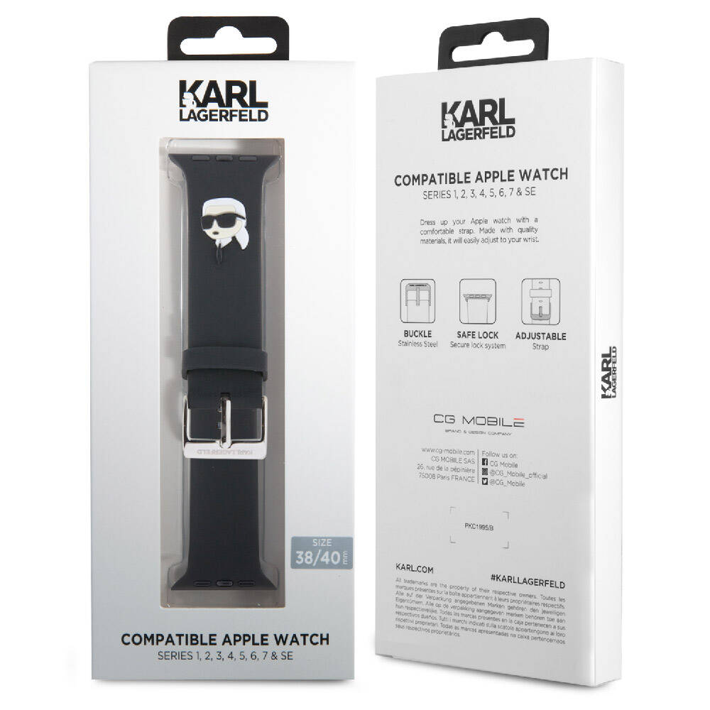 Apple Watch 7 41mm Uyumlu Karl Lagerfeld Orjinal Lisanslı İkonik Karl Head Logolu Silikon Kordon - 3