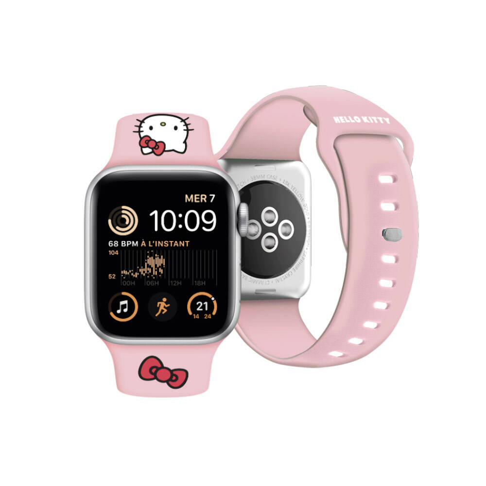 Apple Watch 41mm Uyumlu Hello Kitty Orjinal Lisanslı Yazı Logolu Fiyonk & Kitty Head Silikon Kordon - 4