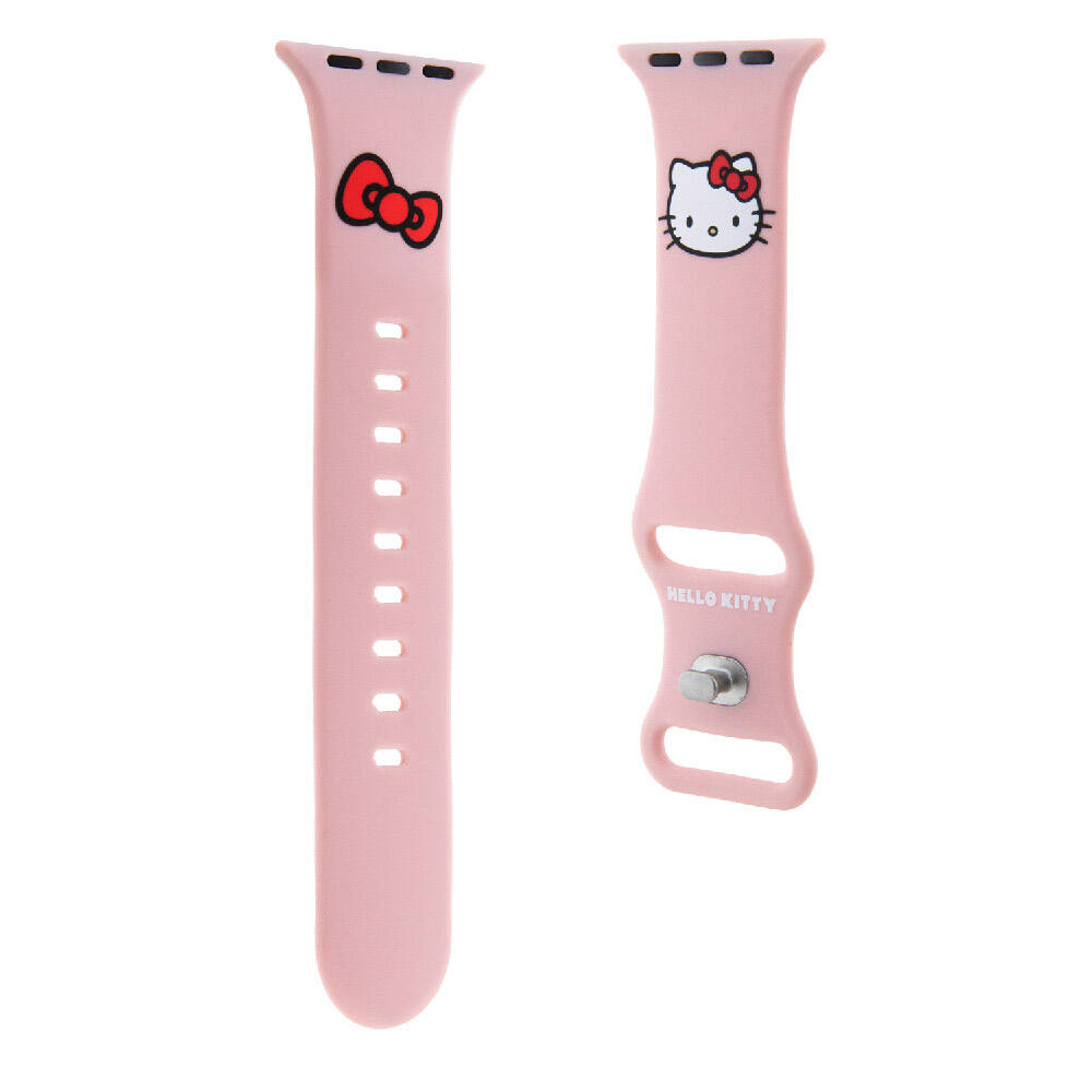 Apple Watch 41mm Uyumlu Hello Kitty Orjinal Lisanslı Yazı Logolu Fiyonk & Kitty Head Silikon Kordon - 6