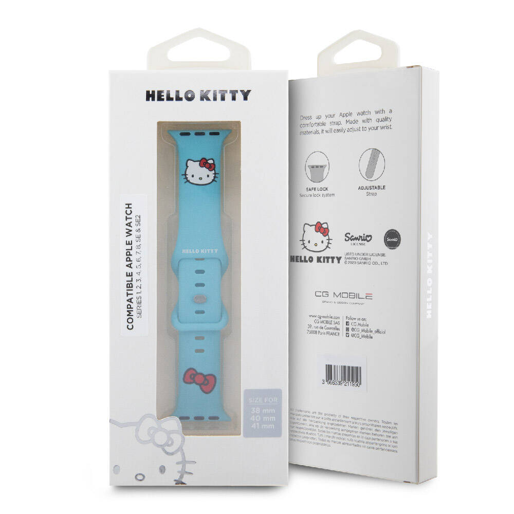 Apple Watch 41mm Uyumlu Hello Kitty Orjinal Lisanslı Yazı Logolu Fiyonk & Kitty Head Silikon Kordon - 11