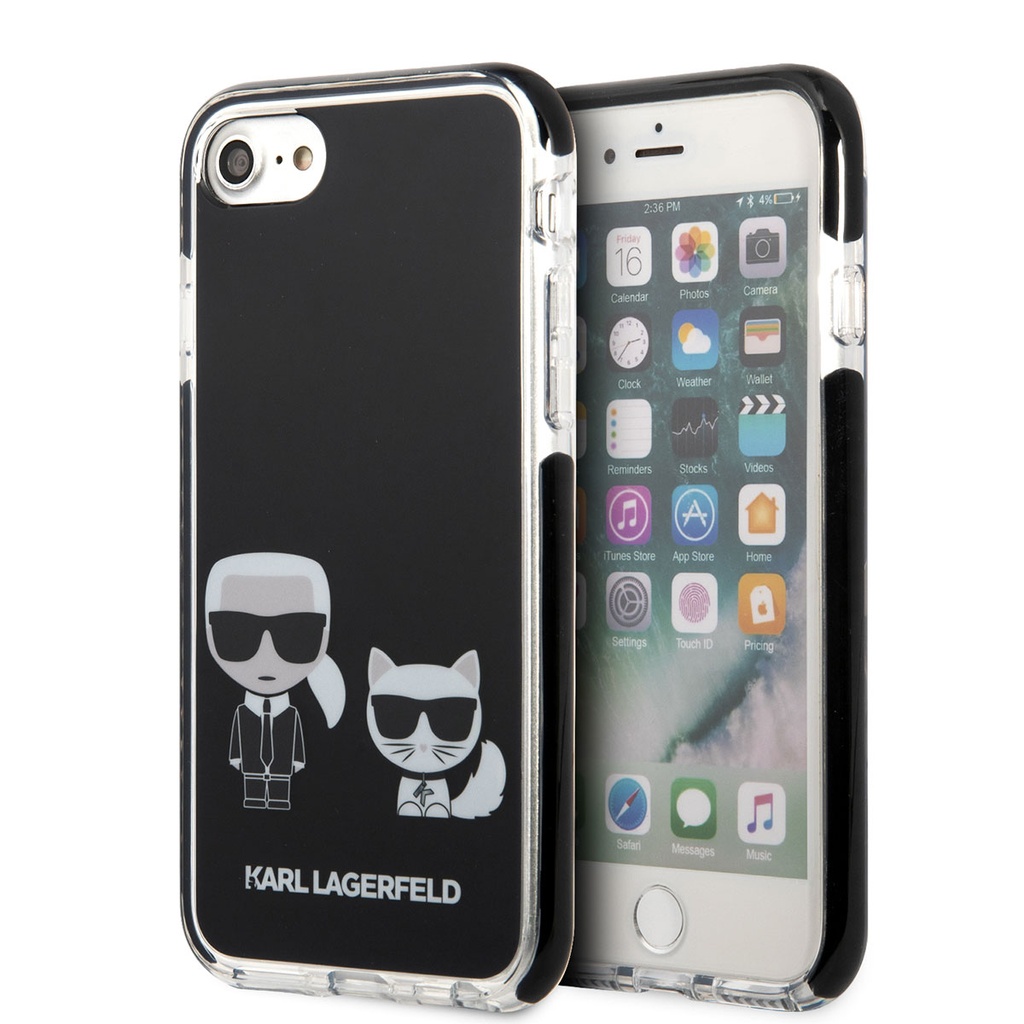 Apple iPhone SE 2022 Uyumlu Kılıf Karl Lagerfeld Kenarları Siyah Silikon K&C Dizayn Kapak - 1