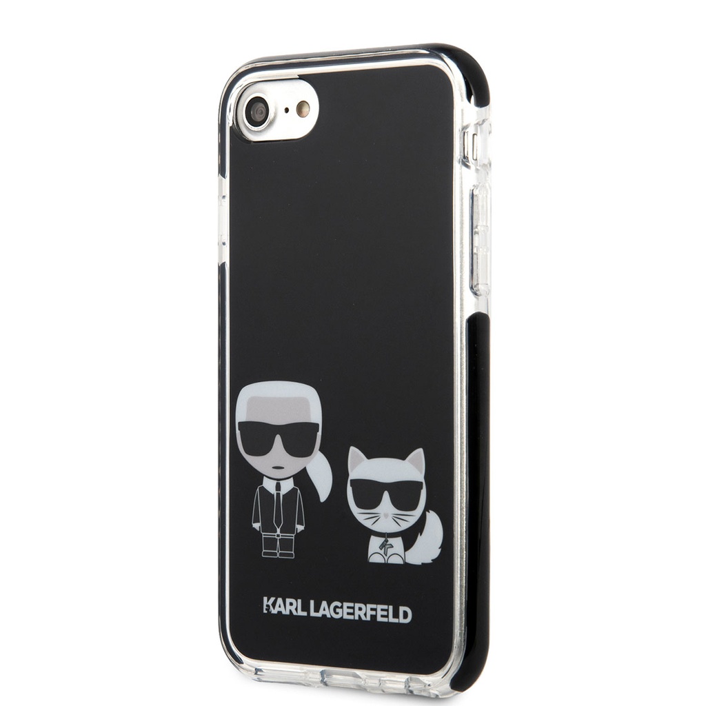 Apple iPhone SE 2022 Uyumlu Kılıf Karl Lagerfeld Kenarları Siyah Silikon K&C Dizayn Kapak - 3