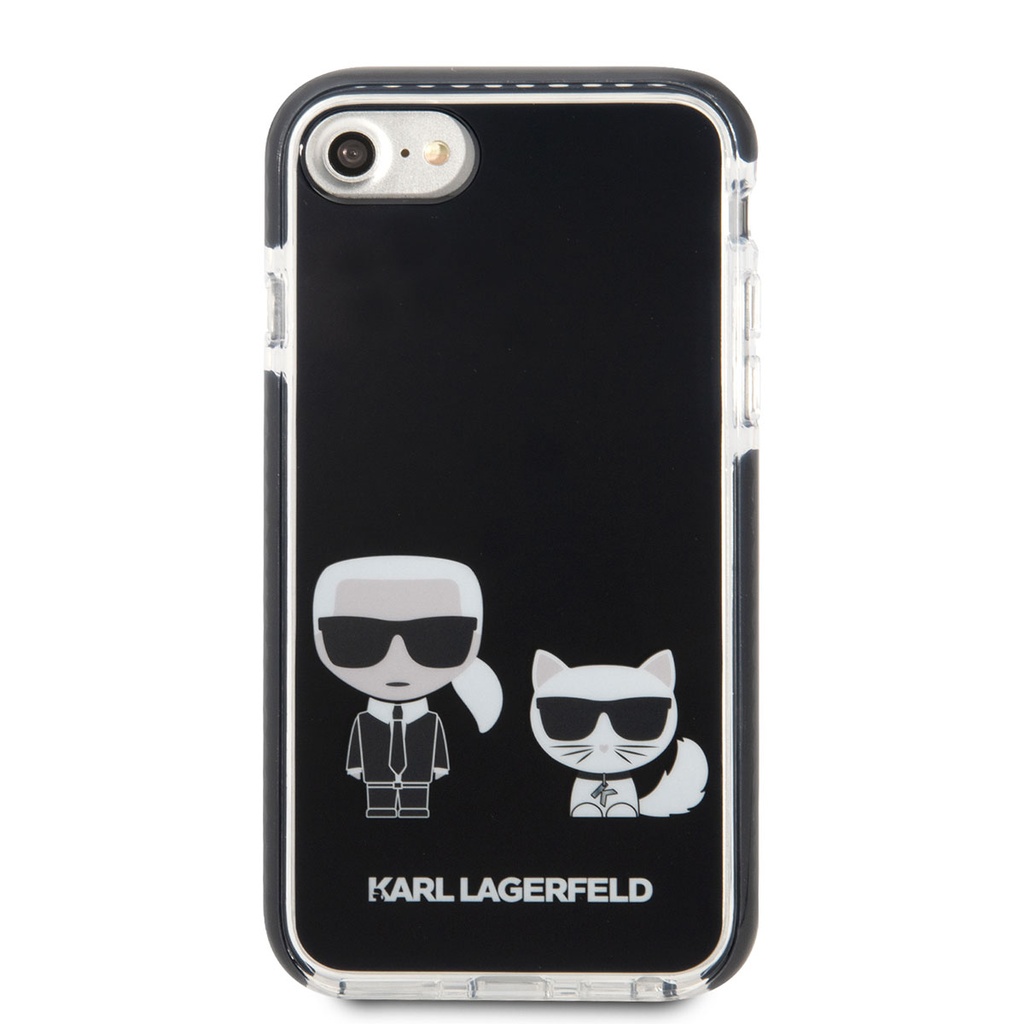 Apple iPhone SE 2022 Uyumlu Kılıf Karl Lagerfeld Kenarları Siyah Silikon K&C Dizayn Kapak - 4