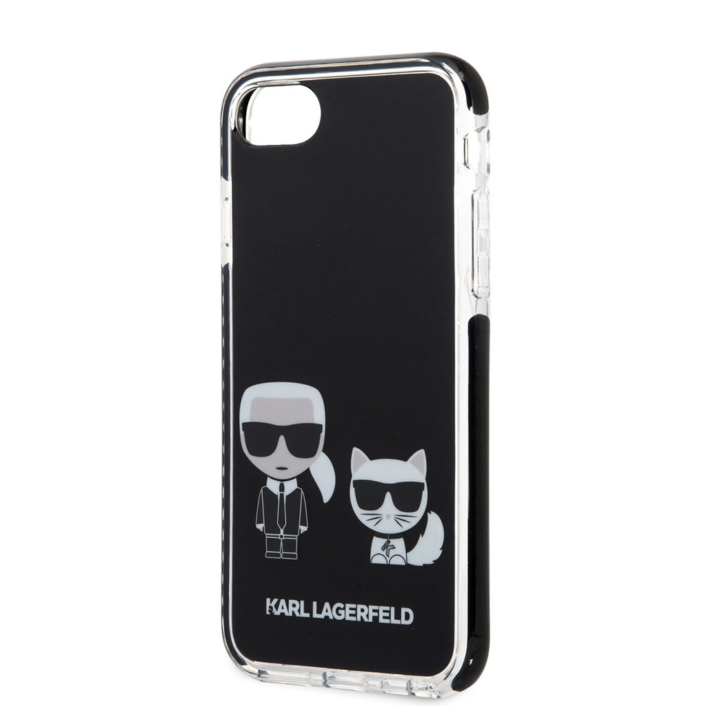 Apple iPhone SE 2022 Uyumlu Kılıf Karl Lagerfeld Kenarları Siyah Silikon K&C Dizayn Kapak - 6