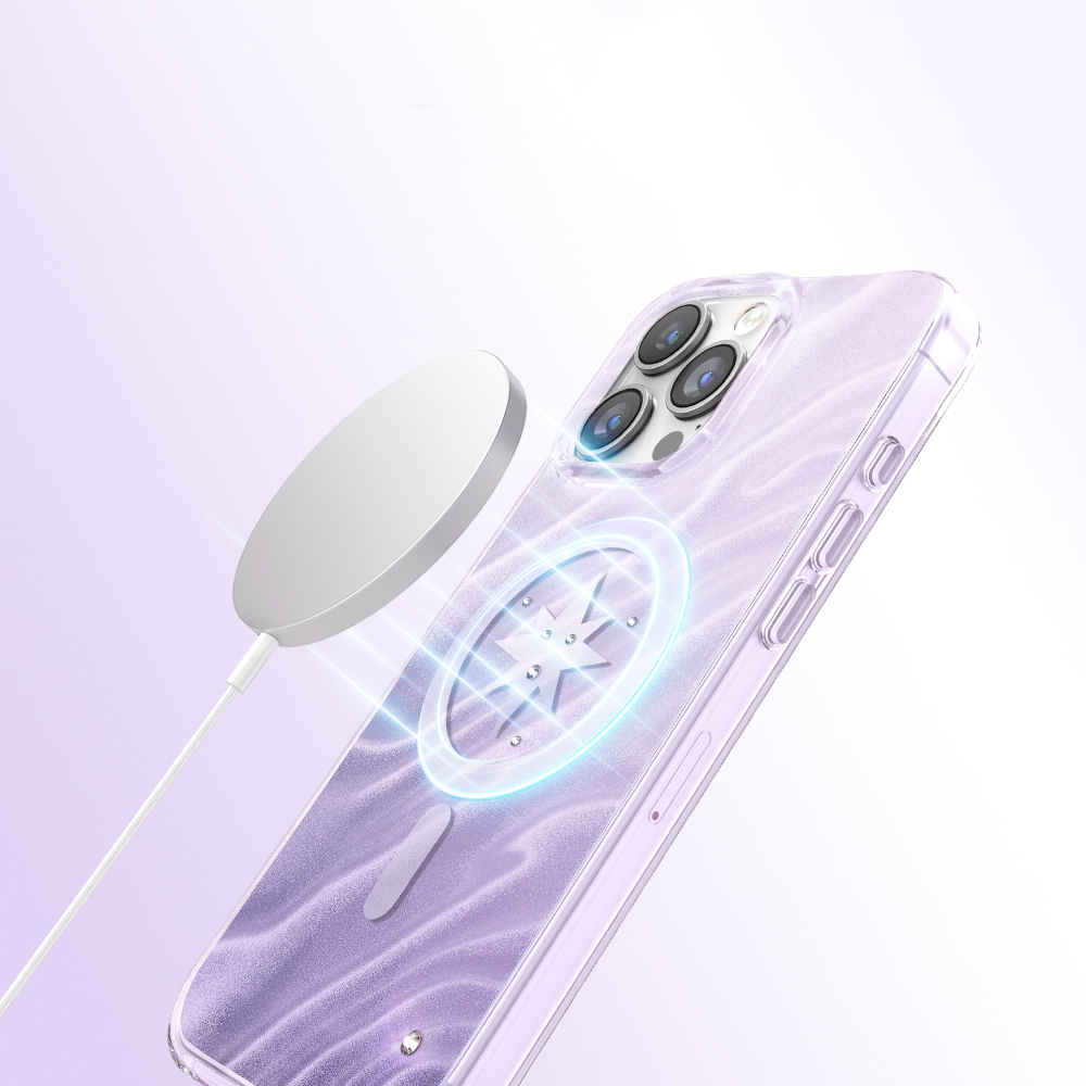Apple iPhone 16 Pro Max Uyumlu Kılıf M-Safe Şarj Özellikli Orjinal Swarovski Taşlı Zore Paris Rovix Sert PC Kapak - 4