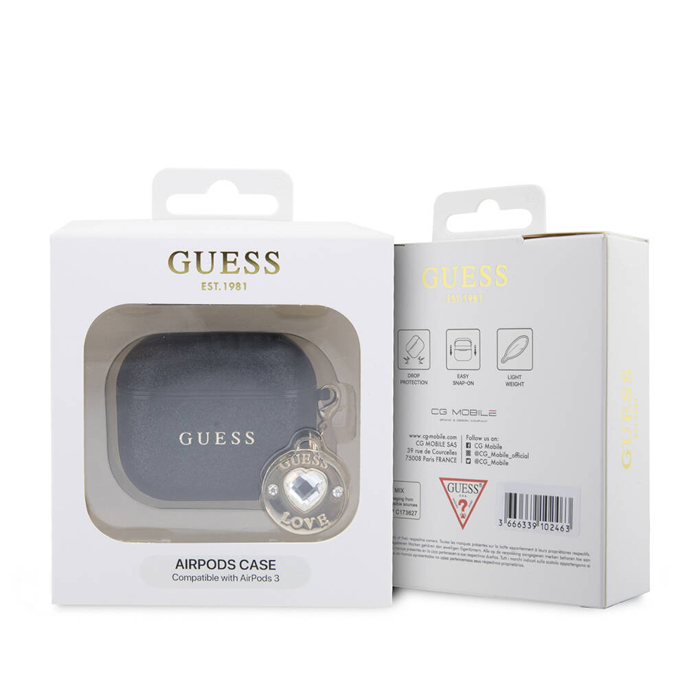 Apple Airpods 3. Nesil Uyumlu Kılıf Guess Orjinal Lisanslı PU Deri Mavi Beyaz Çizgili Metal Logolu Kapak - 3