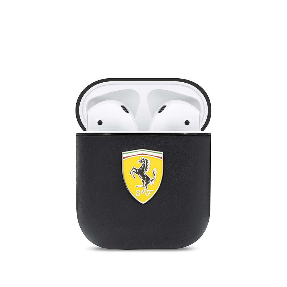 Apple Airpods Uyumlu Kılıf Ferrari Orjinal Lisanslı PU Deri Metal Logolu SF Arka Yüzey Yazılı Kapak - 1