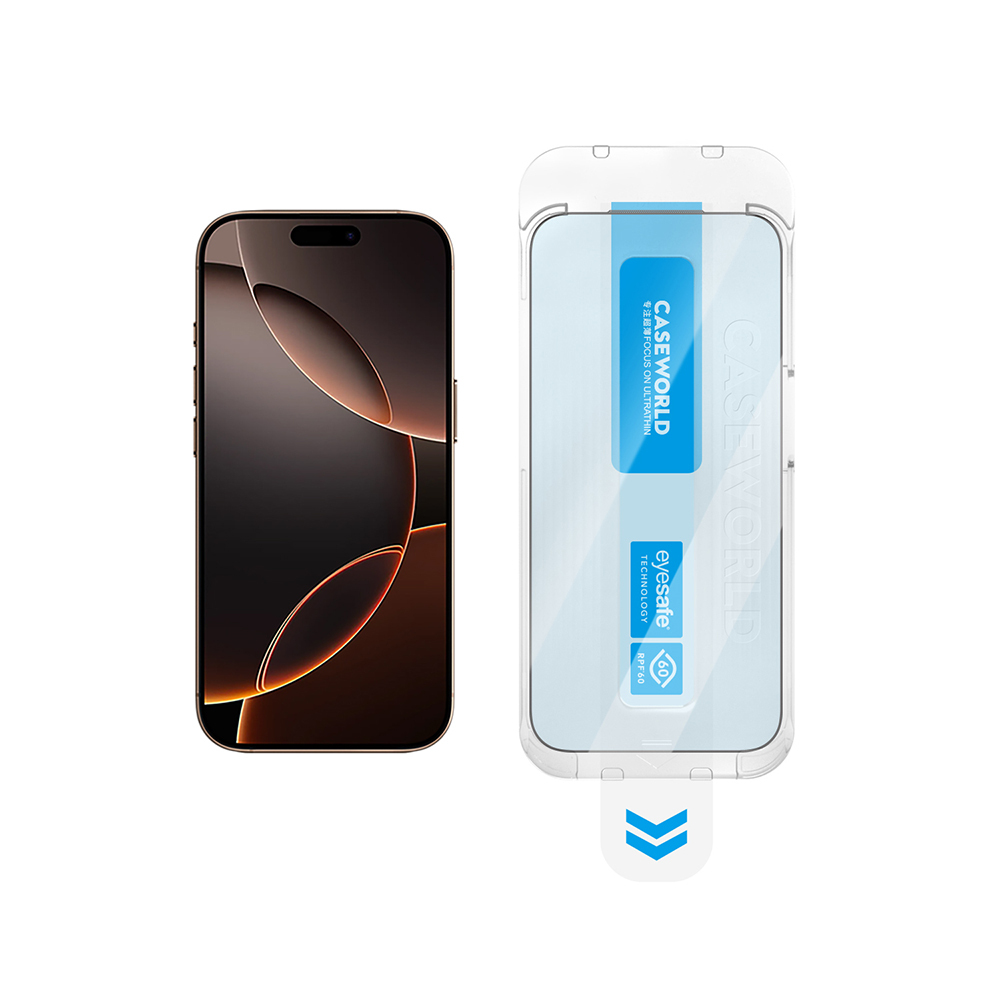 Apple iPhone 16 Pro Uyumlu CaseWorld Applicator Serisi 2.5D Eyesafe Mavi Işık Teknolojili 0.33mm Temperli Cam Ekran Koruyucu + Uygulama Aparatı - 4
