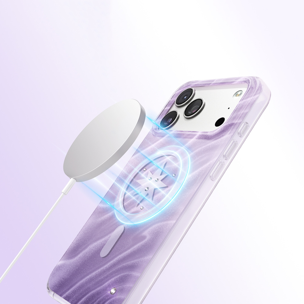Apple iPhone 17 Pro Max Uyumlu Kılıf M-Safe Şarj Özellikli Orjinal Swarovski Taşlı Zore Paris Rovix Sert PC Kapak - 4
