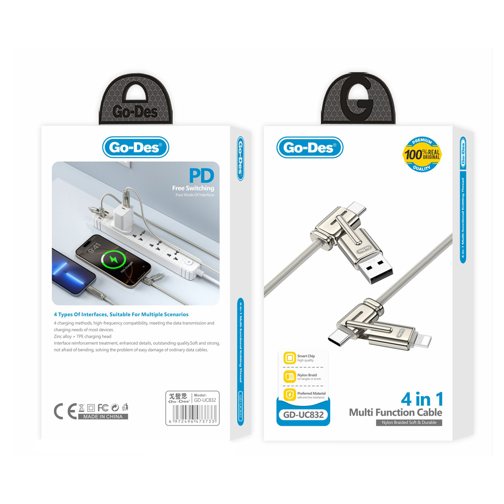 Go Des GD-UC832 4in1 PD Çoklu USB-A + Type-C to Type-C + Lightning Şarj ve Data Kablosu - 6