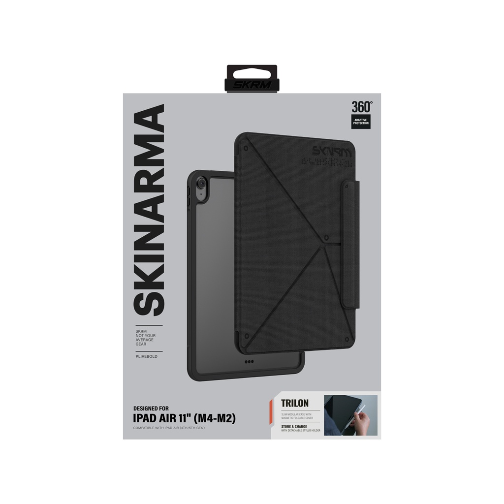 Apple iPad Air 11 2024 Uyumlu Kılıf Skinarma Kalemlikli Dokulu Tasarım Standlı Magnetik Trilon Kılıf - 7
